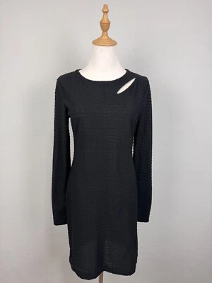 Miss Sixty Collection 黑色华夫饼针织轻便设计师剪裁 A 字裙 M — 第 1/4 张图片