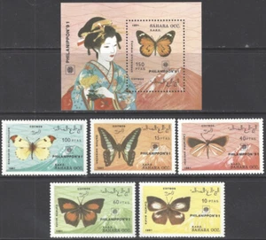 SAHARA REP # SAH033 CPL MNH SET DE 6 DIFF + S/S - VARIAS MARIPOSAS, EXHIBICIONES - Imagen 1 de 1
