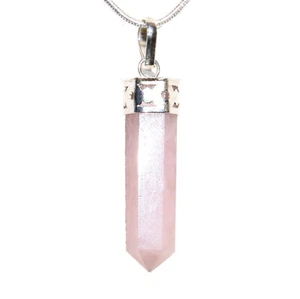 Facettierter Himalaya Rose Quarz Spitze Anhänger + 20 Zoll Edelstahl Kette - Bild 1 von 9