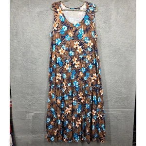 Lands' End Womens Maxi Dress 2X 20W-22W Brown Blue Floral Sleeveless Tiered - Picture 1 of 11