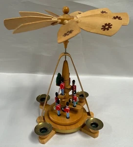 Vtg Erzgebirge Wood Christmas Toy Solider Pyramid Spinner Made in Germany (A15) - Picture 1 of 9