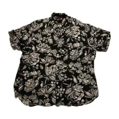 Camisa Hawaiana Vintage Jams World Negra Blanca Floral Rayón Talla XL Hombres  Foto 1 de 4