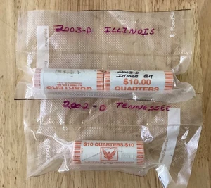 BU Quarter Rolls: 3 roll lot, 2002-D Tennessee (1), 2003-D Illinois (2) - Picture 1 of 1