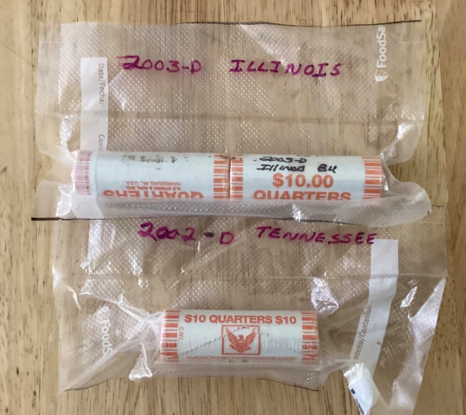 BU Quarter Rolls: 3 roll lot, 2002-D Tennessee (1), 2003-D Illinois (2) - Image 1 of 1