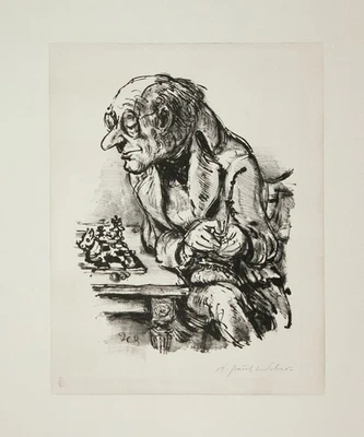 A. Paul Weber (1893-1980) Lithografie SCHACHSPIELER II - 1976 - Bild 1 von 2