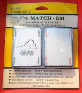 Juego de cartas Match Em vintage aprende estados y capitales, juega como Rummy, escuela en casa - Imagen 1 de 2