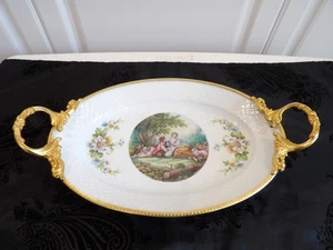 Breathtaking Hesam Limoges Portrait Porcelain Platter~Gold Handles & Trim - Picture 1 of 7