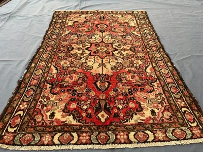3x4 Elegant Tribal Floral Rug – Rich Red & Cream Village Garden & Bold Pattern. - Image 1 of 4