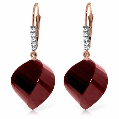 30.65 Carat 14K Solid Rose Gold Leverback Earrings Diamond Briolette Ruby - Image 1 of 3