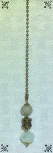 Handcrafted Bright Antique Gold Faceted Slag Glass White Opaque Ceiling Fan Pull - Picture 1 of 3
