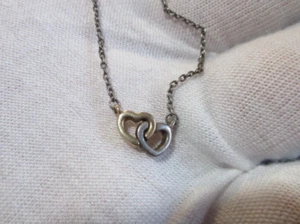 Pandora double heart charm necklace 925/585 gold n silver 18" in. 2.2gm. - Picture 1 of 10