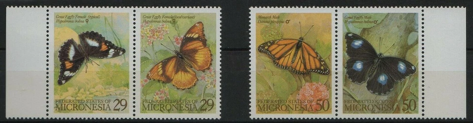 MICRONESIA, SCOTT # 182-183, SET OF MNH TWO PAIRS BUTTERFLIES, YEAR 1993 - Image 1 of 1