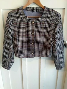 Vintage Plaid Cropped Button Women's Coat Jacket Size 12 - Picture 1 of 5