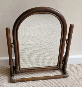 Vintage Rectangular Arch-Top Rattan Bamboo / Wicker Mounted Table Mirror 45cm - Picture 1 of 12
