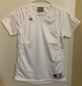 Champion Jersey Youth Size Medium White Vneck Logo - Picture 1 of 5