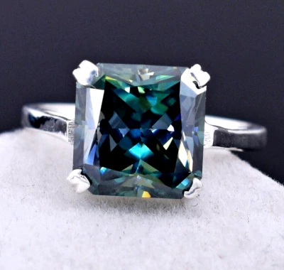 Anillo de diamantes azules tratados certificado corte Ascher de 7,50 quilates RARO - Gran brillo y brillo Foto 1 de 4