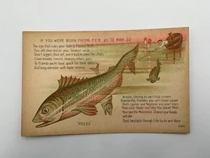 Vintage “Pisces” Zodiac Postcard Astrology Traits Divided Back 1907-‘15 NOS - Picture 1 of 4