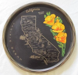 Vintage California Metall Souvenir Tablett - Golden Poppy - schwarz, 11" - Bild 1 von 6