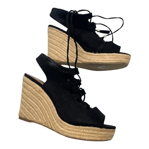 River island Black Faux Suede Wedged Sandals Tassled Women’s UK Size 6 EU 39 - Picture 1 of 6