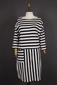 GUDRUN SJODEN Organic Cotton White Stripe Relaxed Blouson Midi Dress Size S - Picture 1 of 9