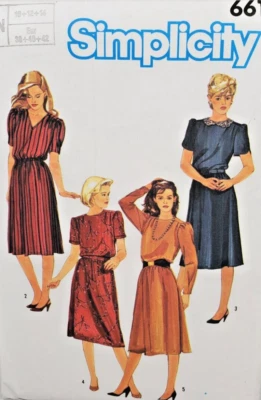 Vintage 80s Simplicity Pattern 6619 Misses Zippered Dresses 5 Styles Sz 10-14 - Image 1 of 4