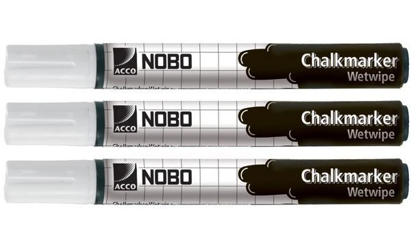 3x nobo Kreidemarker nass abwischbar weiß Kreidestift Kreidemaler Flüssigkreide - Bild 1 von 1