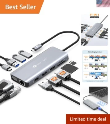 Powerful 11-in-1 USB C Dock with Dual HDMI & Fast Ethernet Port - Slim Design - Image 1 of 4