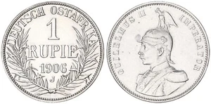 Kolonien / Deutsch-Ostafrika 1 Rupie 1906 J DOA fast Stempelglanz 117630 - Bild 1 von 1
