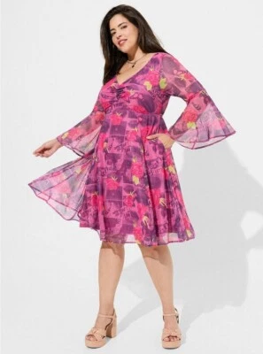 Mini Vestido Torrid Betsey Johnson Manga Campana Rosa Nuevo con Etiquetas Nuevo 1X Foto 1 de 4