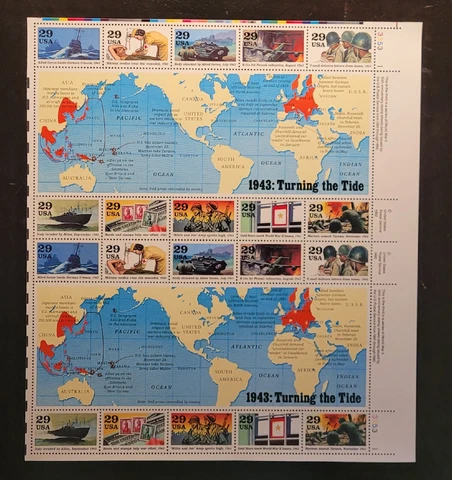 Scott 2765 1943 Turning the Tide, 1993 sheet of 20/29¢ stamps Cover