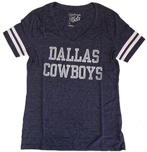 Women's Dallas Cowboys Navy Heather Fandom V Neck T Shirt - Picture 1 of 6