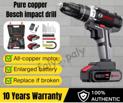 Bosch Cordless Hand Drill Set Hammer Impact Drill bits 2 Battery Electric - Image 1 of 4