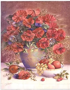 Dufex Foil Picture Print - Poppies in Delft Vase - 8" x 10" size picture - Picture 1 of 1