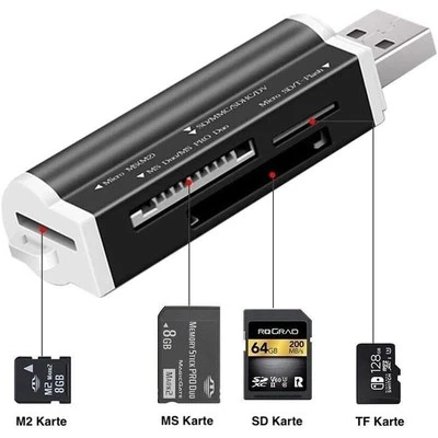 USB Memory Card Reader Adapter All In One for Micro SD MMC SDHC TF M2 MS Duo - Image 1 of 4