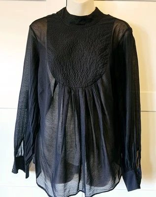 KARL LARGERFELD Womens Designer Black Dress Blouse Top Cotton Silk sz 42 M 10-12 - image 1 of 4