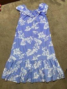Vintage Hilo Hattie Hawaii Off Shoulder Rüschen Kleid Damen Gr. L blau geblümt - Bild 1 von 9