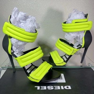 Diesel Heels Womens US 7.5 EU 38 Slanty HST Sandals Neon Green Leather Rare NEW - Image 1 of 4