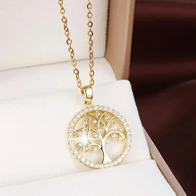 Rustic Tree of Life Pendant Necklace for Women, Simple Copper Golden & White - Image 1 of 2