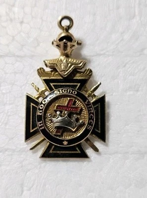 Masonic Knight Templar Fob Medallion Charm w/ Helmet Gold Filled 1890 - Image 1 of 4