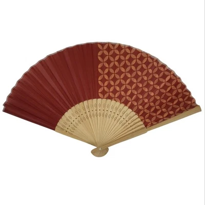 Ventilador Plegable de Tela Japonesa Sensu De Colección Marco de Bambú Rojo Tradicional Shippo 4D916 Foto 1 de 4