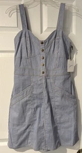 Japna Nadelstreifen Knopf Tasche ärmellos Sommer Mini Denim Kleid Pullover Small - Bild 1 von 4