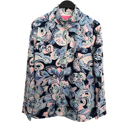 Pullover Lilly Pulitzer Skipper Popover Azul Marino Rosa Verde Media Cremallera Para Mujer S Foto 1 de 4