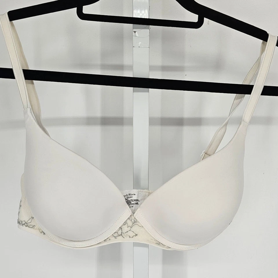 Simply Vera Wang Womens Sz 36D Classic T Shirt Bra White w/ Gray Floral Lace - Image 1 of 4