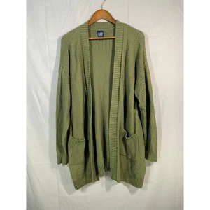 Maglione cardigan GAP donna verde oliva testurizzato maglia aperto davanti linea lunga XL - Foto 1 di 7