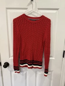 Tommy Hilfiger maglione donna grande maglia cavo manica lunga pullover preppy rosso - Foto 1 di 5
