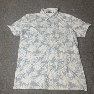 Travis Mathew Polo Shirt Mens 2XL Blue White Leaf Floral Print Golf Casual XXL - Picture 1 of 11