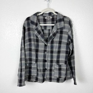 Flax 100% Linen Plaid Blazer Gray Blue Size Medium - Picture 1 of 5