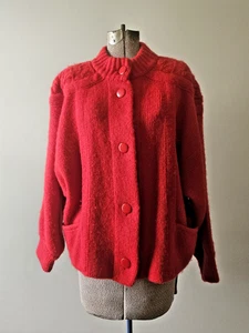 I. B. DIFFUSION Mohair Blend Sweater Granny Core Bomber Sz L Red - Picture 1 of 11