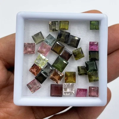 Natural Multi Tourmaline Square Cut Loose Gemstone Lot 10 Pcs 5-7 MM 10 CT - Image 1 of 3