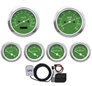 MOTOR METER RACING Clásico Verde 6 Calibre Set 85mm GPS Velocímetro KMH °C BAR - Imagen 1 de 12